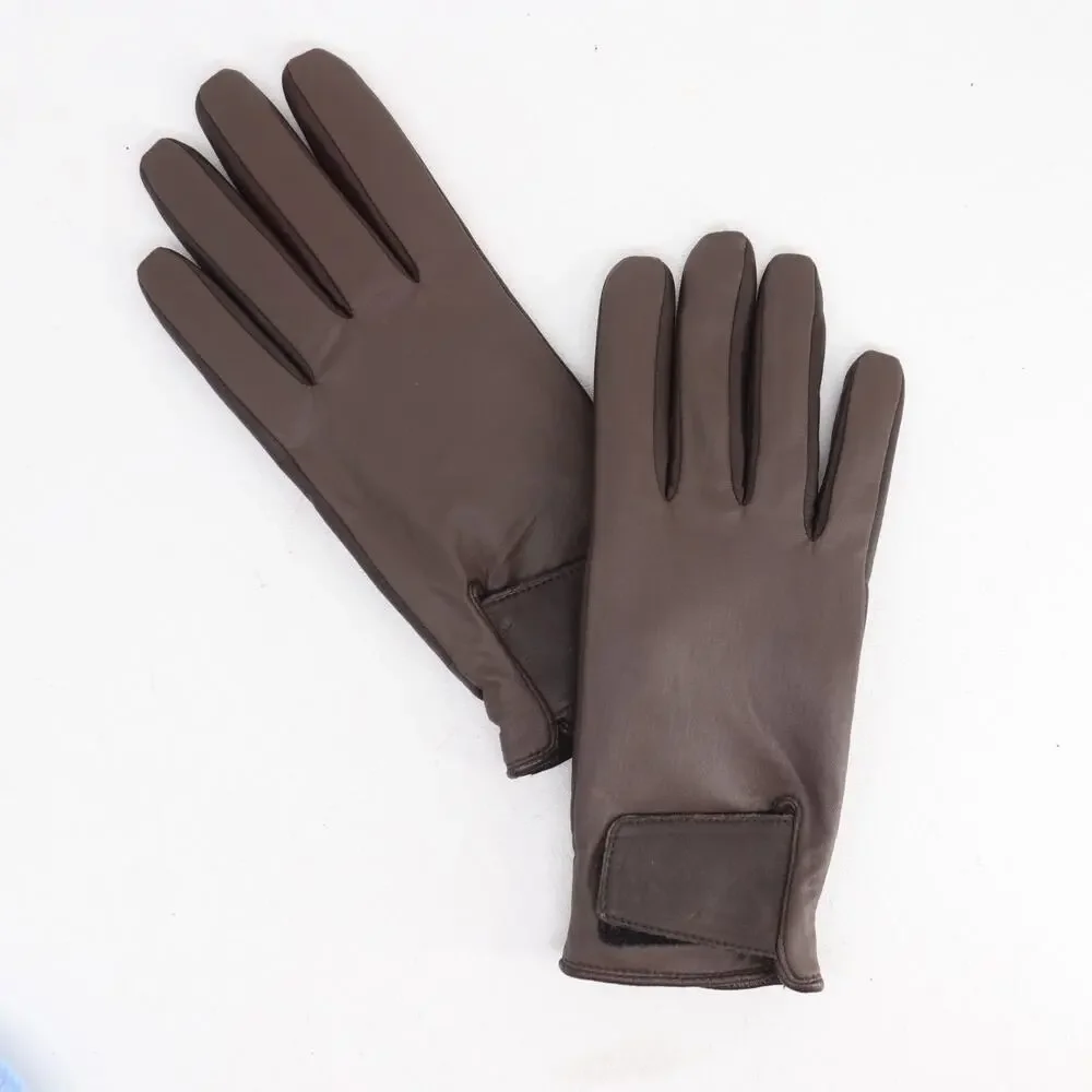 Aris Gloves Women Large Brown Leather Lined Hook Loop Closure Wrist